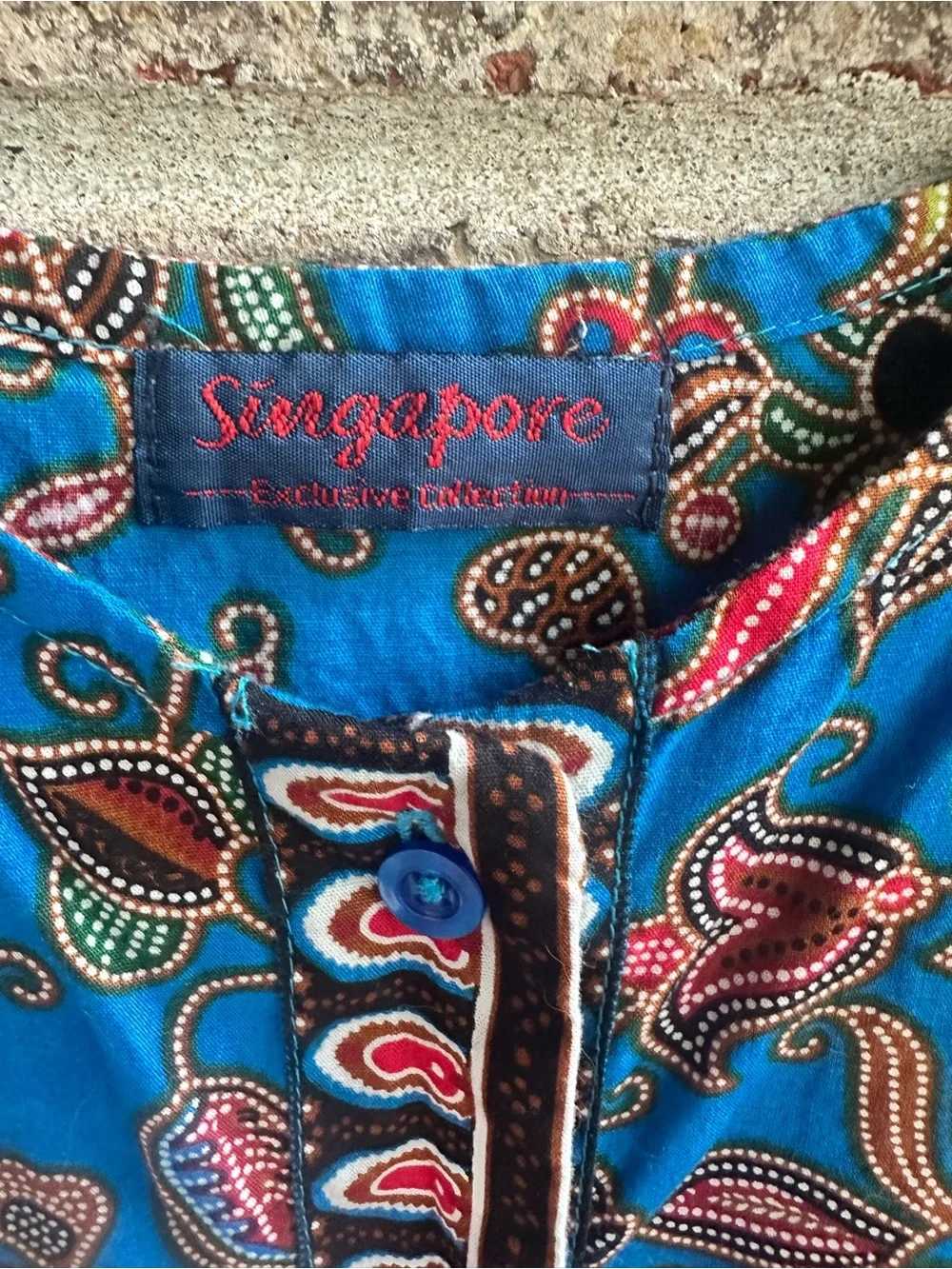 Ethnic batik cotton Blue Floral Sleeveless Midi Dress embroidered button front
